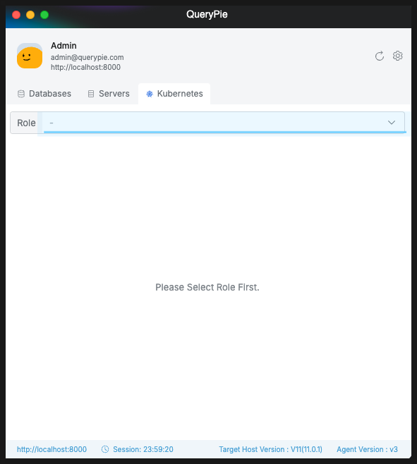 Kubernetes Role 선택 화면